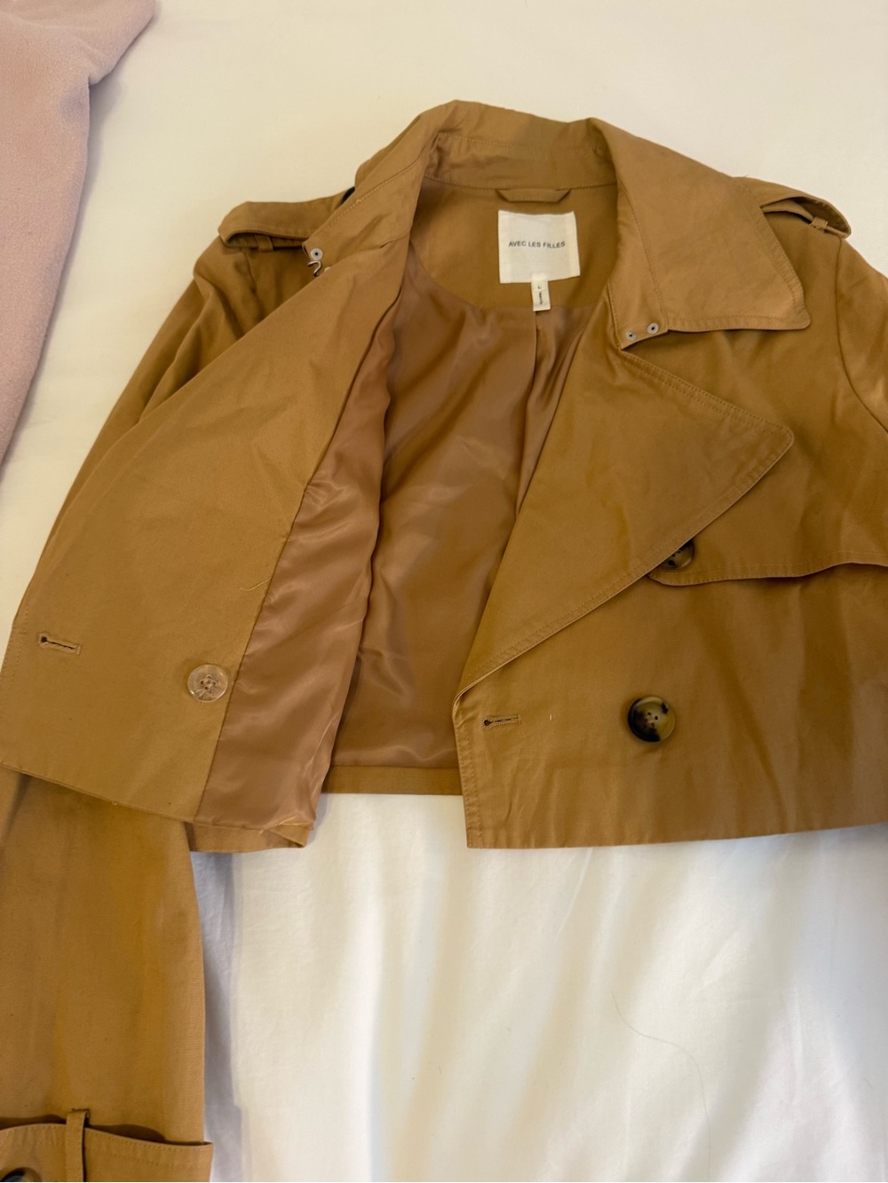 Avec Les Filles Cropped Tan Women's Trench Jacket - Picture 6 of 8